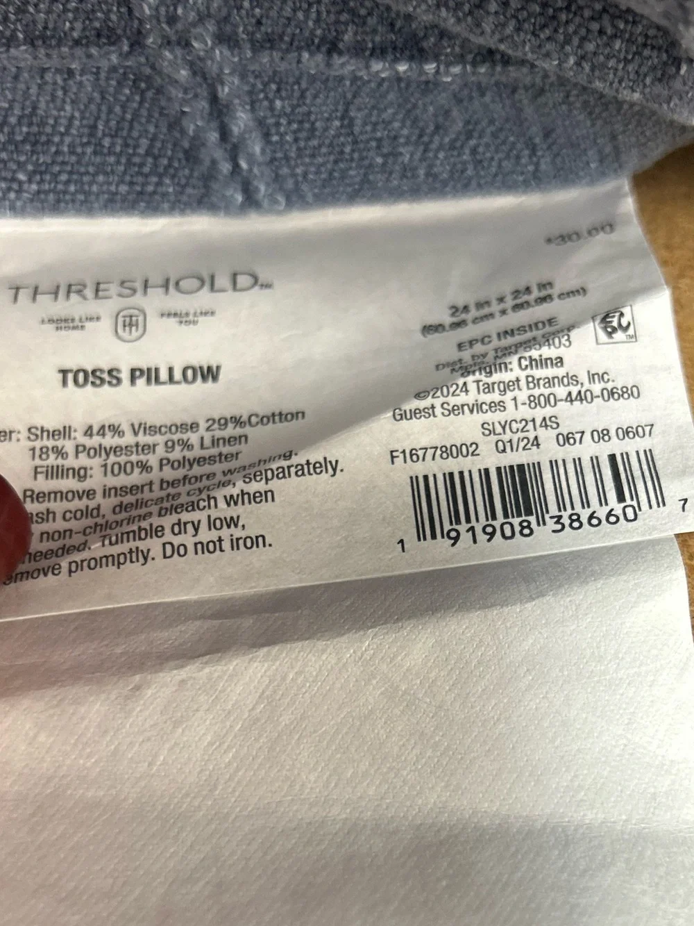 NWT Threshold Oversized Woven Washed Windowpane Square Throw Pillow Blue